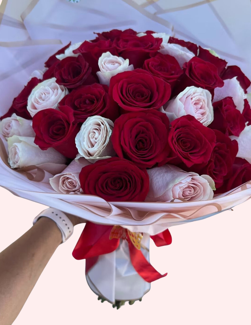 Luxe Pink& Red Rose Bouquet (45 roses)